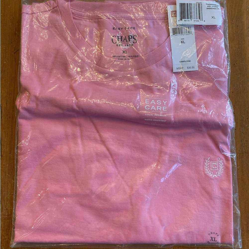 CHAPS Easy Care Andover Pink Men’s XL T-shirt NWT